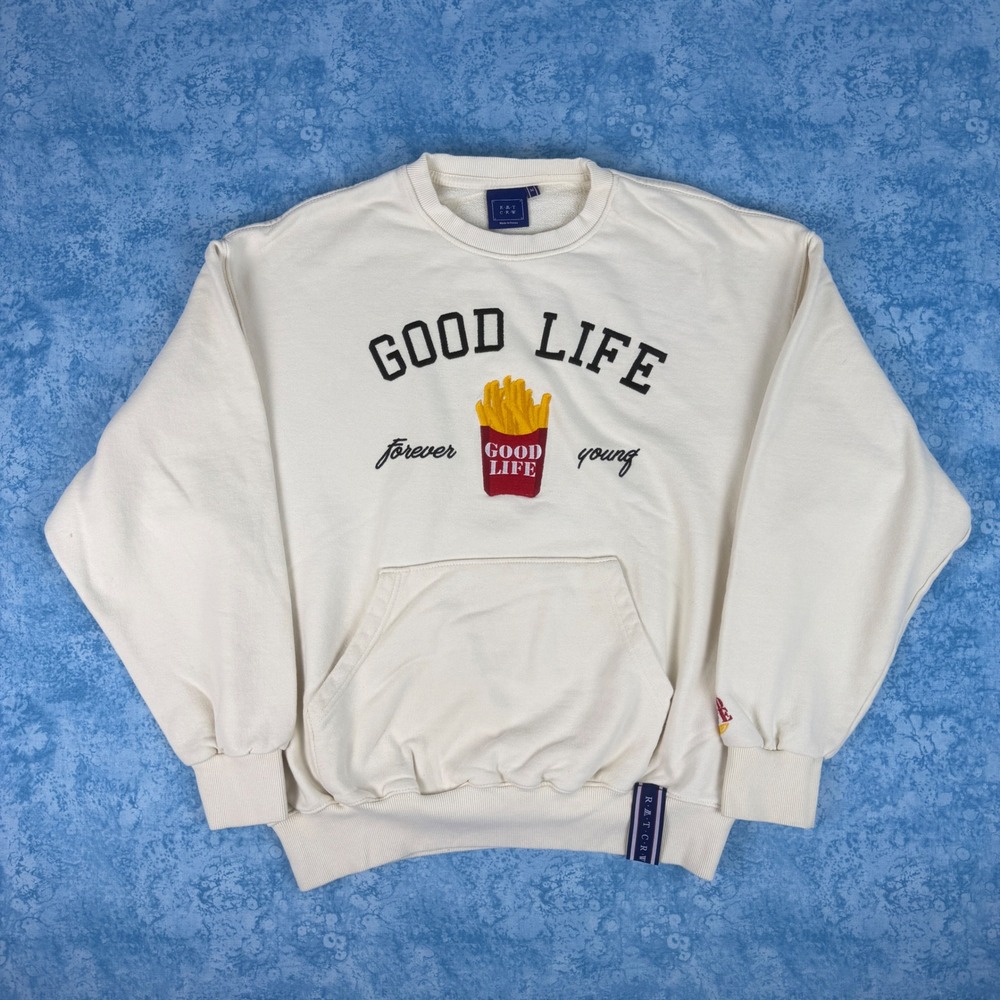 Romantic Crown RATCRW Good Life French Fries Sweatshirt Mens Medium Cream